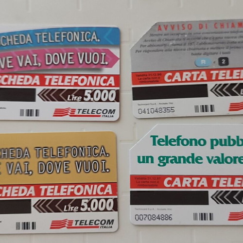 Telecom Italia advertising phone cards used, pack of 4, lire