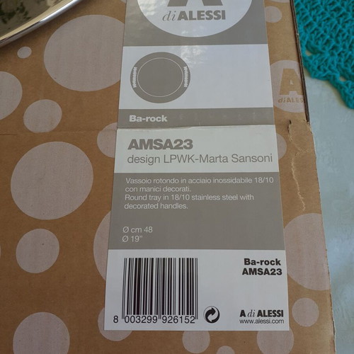 Alessi inox serving tray with green bead handles new with box