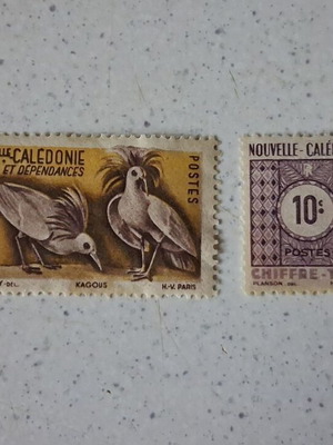 New Caledonia Stamps used, pair with Kagou bird and Chiffre-Taxe 10c