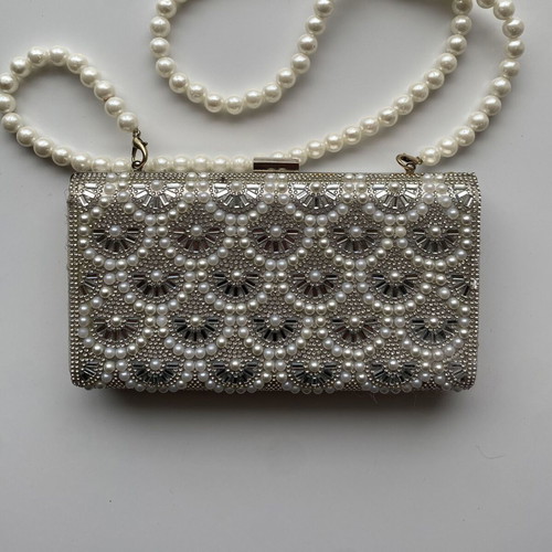 Women's silver evening clutch bag with pearls like new