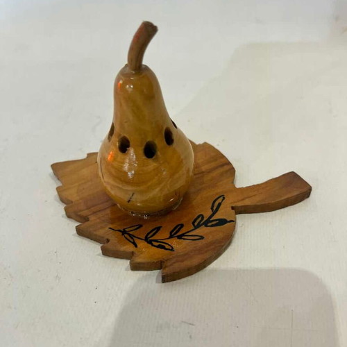 Wooden pear-shaped toothpick holder used from Lesvos 9x13x9 cm
