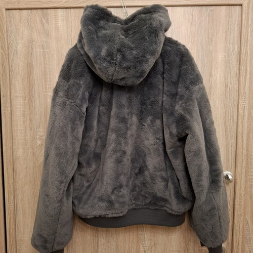Zara double face jacket XL, synthetic leather and fur, grey