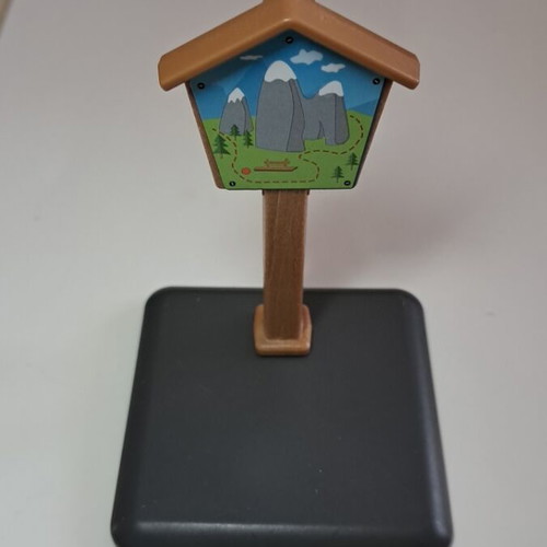Playmobil trail sign with mountain route map and base