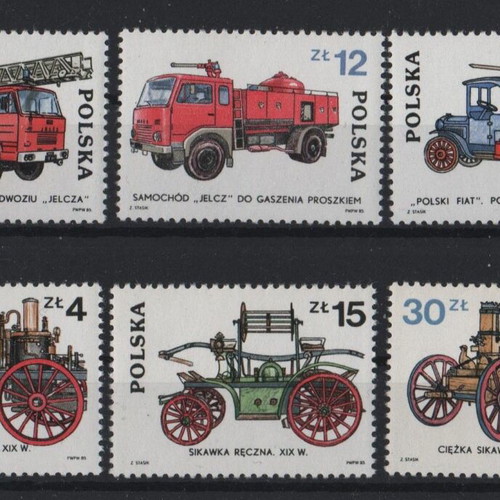 Poland 1985 Fire Trucks Complete Stamp Set mint condition