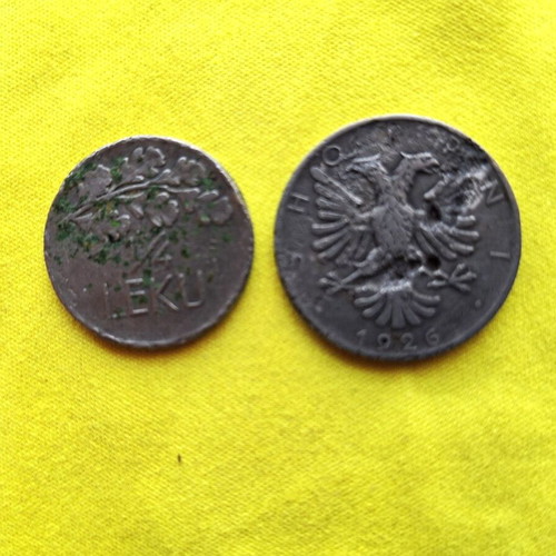 Albanian Lek coin set, 1/2 Lek 1926 and 1/4 Lek 1927