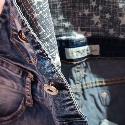 Denim salopette M with star pattern and adjustable straps