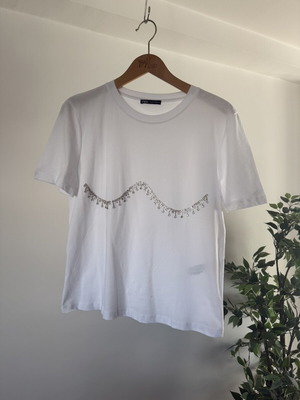 Zara Diamante Bra Effect White T-Shirt Size L