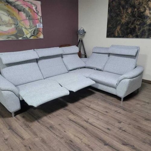 Gray HUKLA M-Bavero corner sofa new with electric relax mechanism