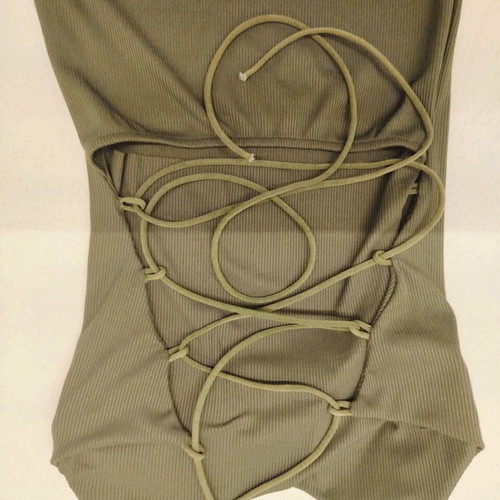 Chic Khaki Ribbed Dress with Impressive Lace-Up Back Tie