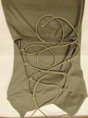 Chic Khaki Ribbed Dress with Impressive Lace-Up Back Tie