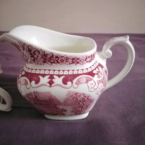 Old England Cambridge antique collectible milk jug and two teacups used