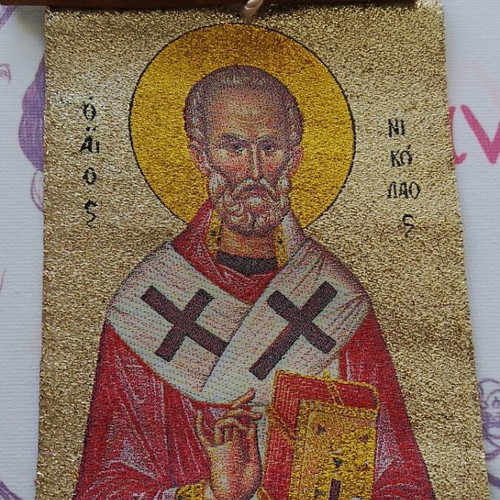 Saint Nicholas icons like new, fabric with cinnamon sticks, set of 2