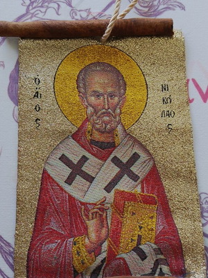 Saint Nicholas icons like new, fabric with cinnamon sticks, set of 2