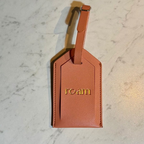 Roam luggage tag new pink salmon with gold logo
