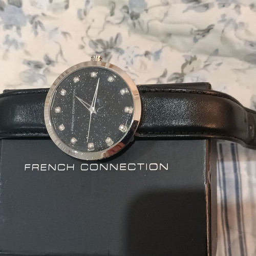 French Connection women's watch like new, black waterproof 5 ATM with crystals