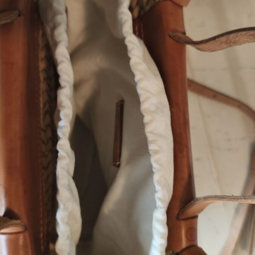 Mango straw shoulder and crossbody bag with leather details