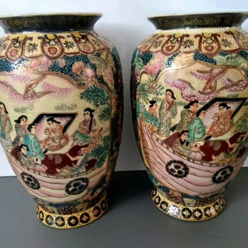 Satsuma vase set used, height 31 cm