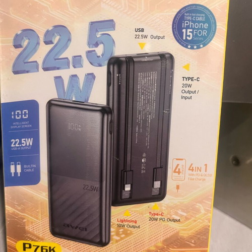 Awei P76K Power Bank 10,000mAh 22.5W new with built-in cables