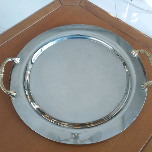 Serving tray orneviere inox 18/10 and 24K gold like new
