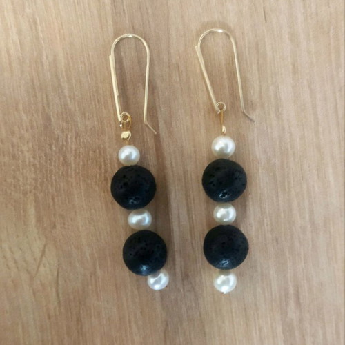 Handmade earrings with lava and pearls, 925 silver new