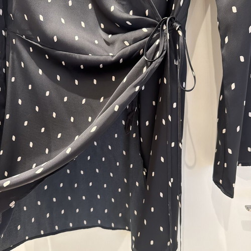 H&M wrap satin dress dark navy polkadot like new, sizes S and M