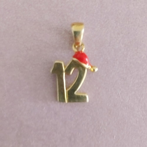 Children's pendant "12" like new, red enamel, gold plated sterling silver
