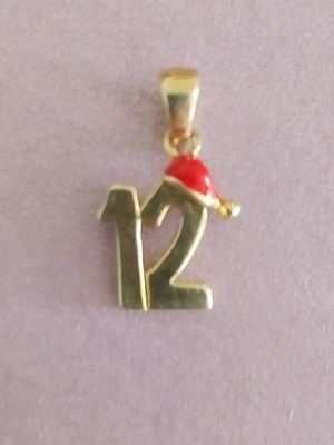 Children's pendant "12" like new, red enamel, gold plated sterling silver