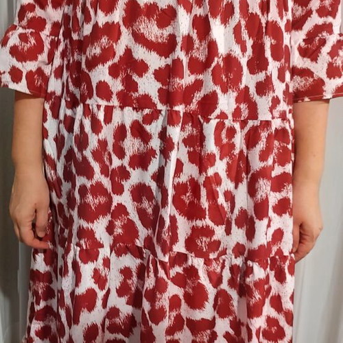 SHEIN Boho Maxi Dress with Animal Abstract Print, Red-White, XL