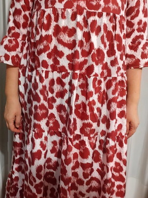 SHEIN Boho Maxi Dress with Animal Abstract Print, Red-White, XL