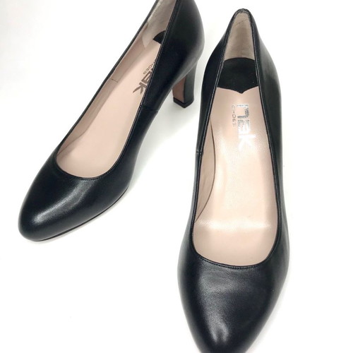 Nak Black Mid Heel Pumps New Leather Size 37