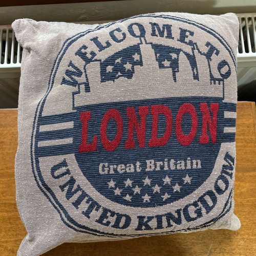 Decorative pillow used with pillowcase Welcome to London
