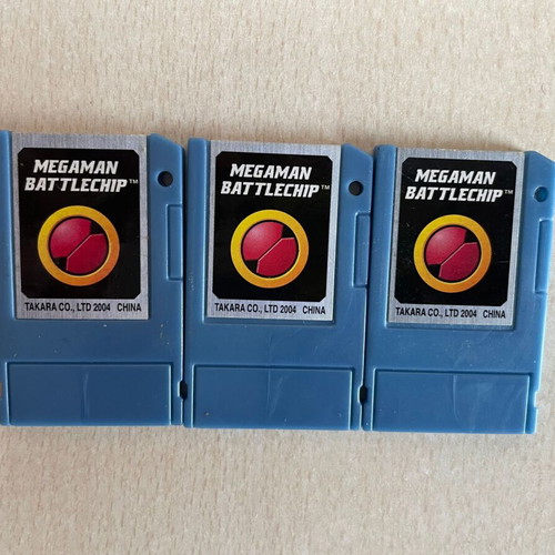 Mega Man NT Warrior figures and Battle Chips pack used, vintage 2004