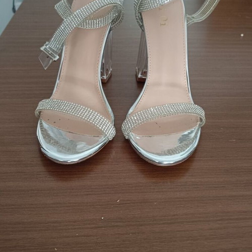 Summer sandals with transparent heel size 38, silver rhinestones