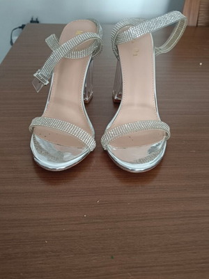 Summer sandals with transparent heel size 38, silver rhinestones