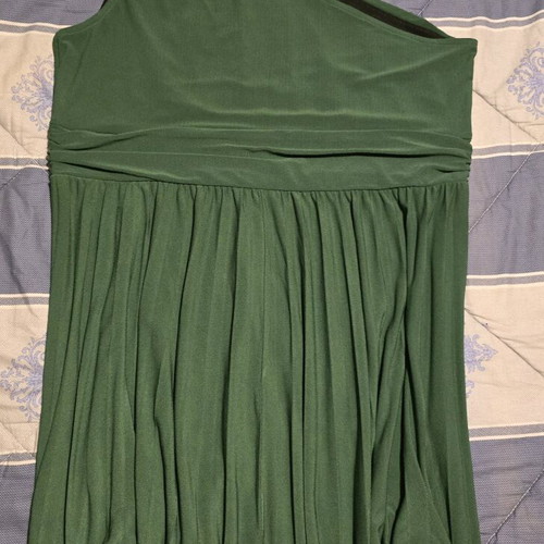 Evening mini dress with one shoulder and pleats, new, green