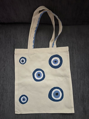 Tote bag handmade shoulder beige and blue made to order