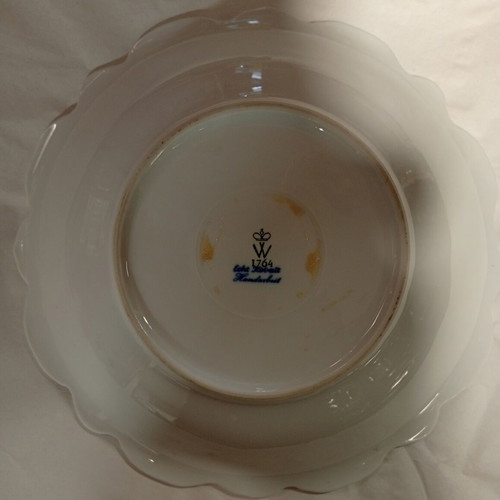 Wallendorf porcelain decorative bowl with blue roses and gold relief