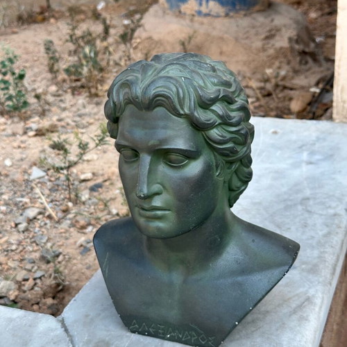 Bust of Alexander the Great used with bronze patina finish