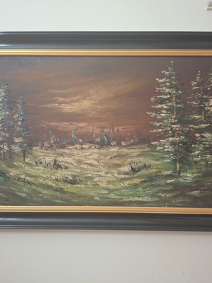 Painting "Landscape in the Forest" with black wooden frame