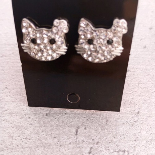 Earrings set with geometric drops and cat studs, new, silver