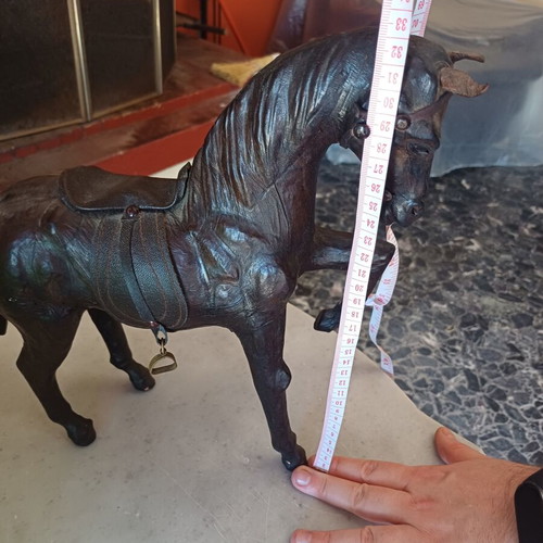 Vintage Decorative Horse Handmade From Natural Leather 20th Century