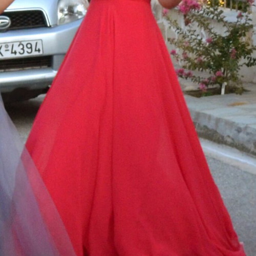 Angel Eye evening dress, fuchsia red with halter neck
