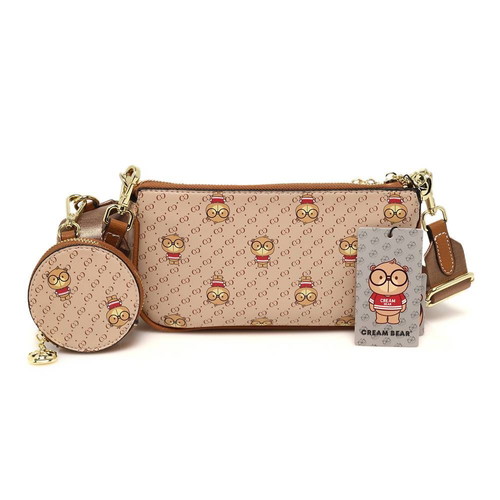 Cream Bear crossbody bag new, set with wallet and strap