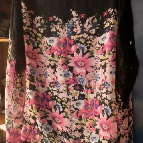 Scarf like new, black with multicolor floral pattern
