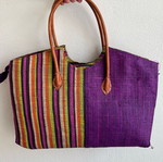 Straw bag with decorative flower new, purple
