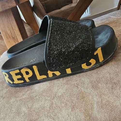 Replay New Lotty Glitter women's slippers size 38 like new black