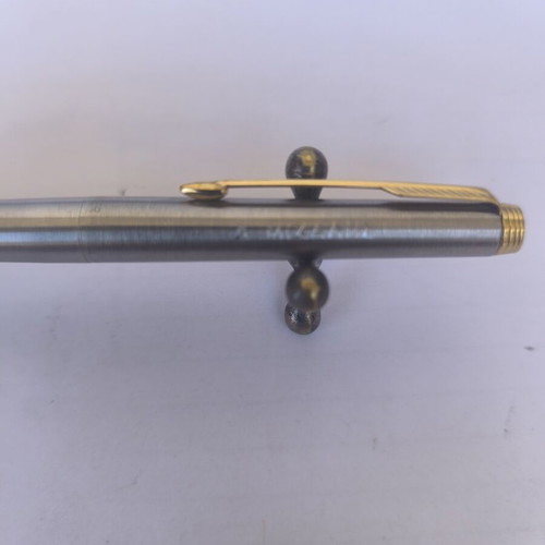 Parker Slim rollerball pen used, stainless steel, logo on cap