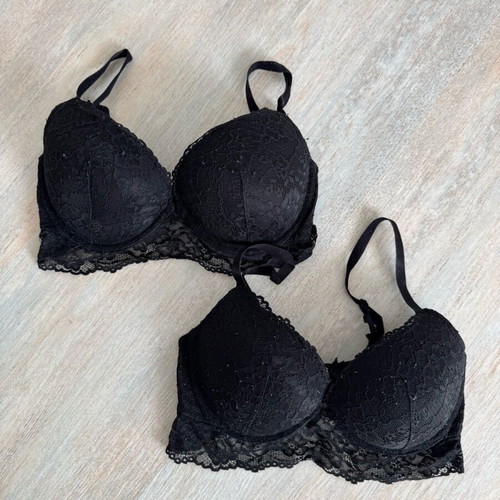 H&M black super push up bras with lace 75D used, set of 2