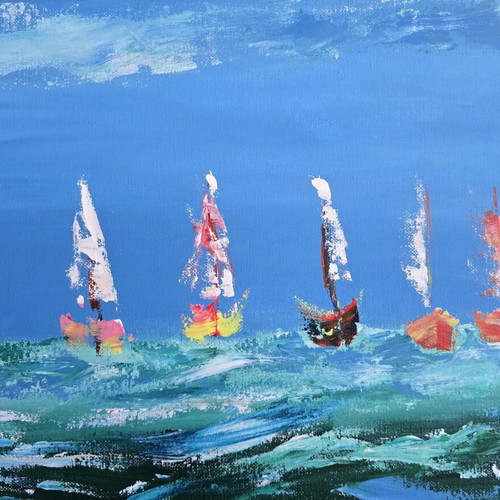 Sailing Boats painting new, acrylic on canvas 30x40cm