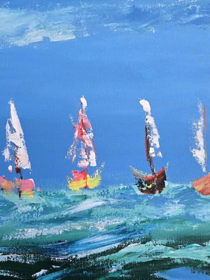 Πίνακας Sailing Boats καινούργιος, ακρυλικά σε καμβά 30x40cm